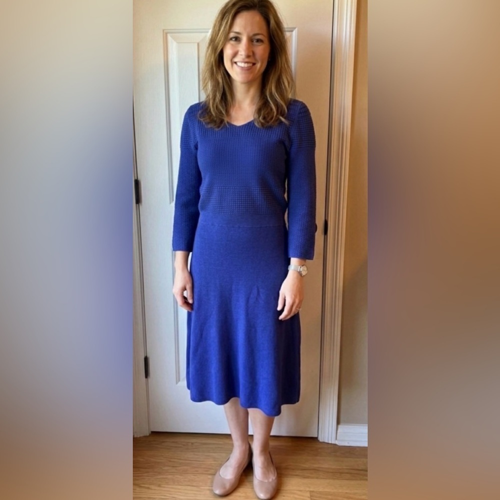 Talbots Royal Blue Long Sleeve midi knit Dress NWT